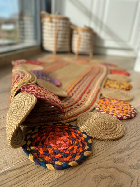 Milda 55 Jüt Hasırlı El Örgüsü Çift Taraflı Kilim Oval Jüt Halı