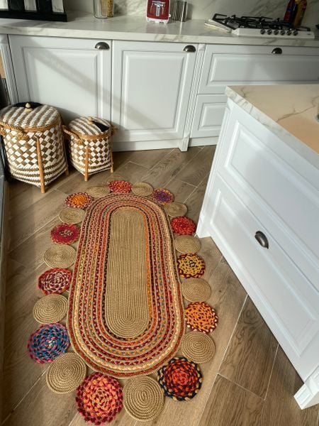 Milda 55 Jüt Hasırlı El Örgüsü Çift Taraflı Kilim Oval Jüt Halı