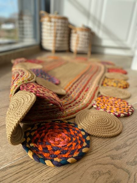 Milda 55 Jüt Hasırlı El Örgüsü Çift Taraflı Kilim Oval Jüt Halı 80x200