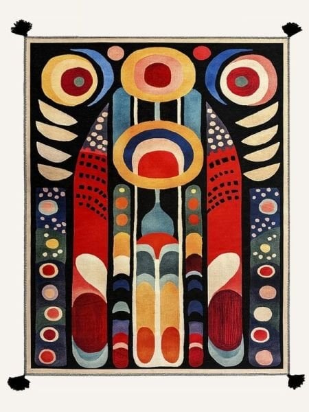 Drom Makinede Yıkanabilir Kaymaz Tabanlı Halı Multi Renkli Soyut Desenli Saçaklı Kilim