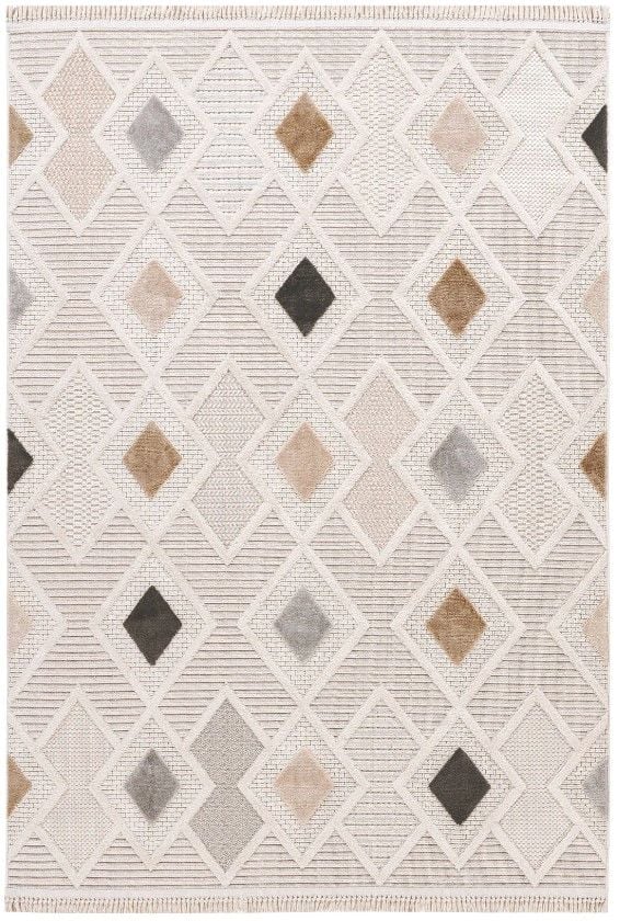 Enti Halı Bonn 8804 Krem Kabartmalı Salon Halısı Modern Geometrik Makine Halısı