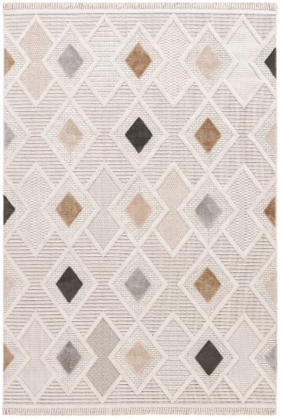 Enti Halı Bonn 8804 Krem Kabartmalı Salon Halısı Modern Geometrik Makine Halısı