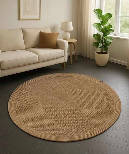 Boho 01 Naturel Yuvarlak Jüt Halı Yolluk Jüt Taban Jüt Kilim Hasır Halı Otantik Bohem Halı