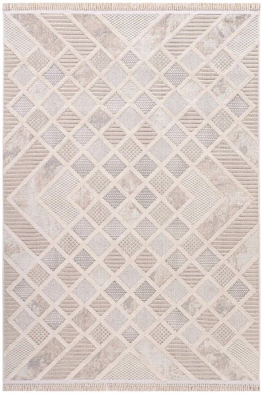 Enti Halı Bonn 8802 Krem Kabartmalı Salon Halısı Modern Geometrik Makine Halısı