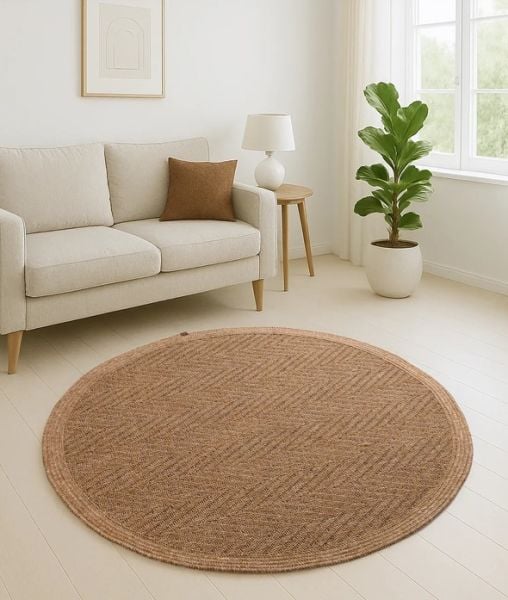 Boho 02 Naturel Yuvarlak Jüt Halı Yolluk Jüt Taban Jüt Kilim Hasır Halı Otantik Bohem Halı