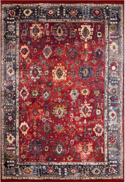 Halımax Dara 167 Yıkanabilir Kaymaz Dokuma Tabanlı Kırmızı Çerçeveli Otantik Modern Halı 100x400