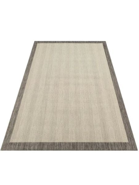 Lodz Bordürlü Sisal Hav Toz Vermeyen Dokuma Halı Hasır Gri Modern Kilim