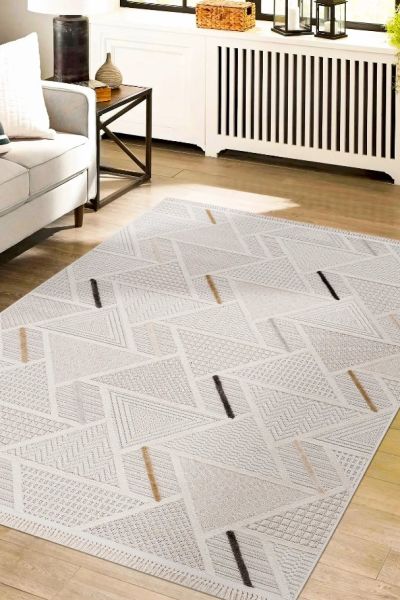 Enti Halı Bonn 8805 Krem Kabartmalı Salon Halısı Modern Geometrik Makine Halısı