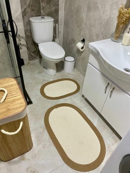 Milda Jüt 2'li Banyo Paspası Çift Taraflı Kaymaz Yıkanabilir Banyo Paspas Takımı 40x60cm & 50x80cm