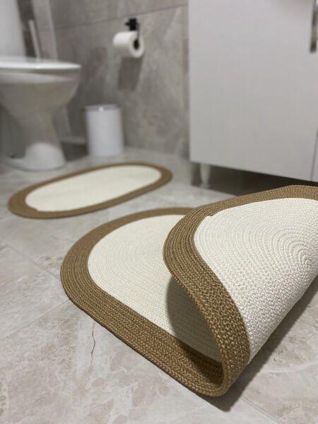 Milda Jüt 2'li Banyo Paspası Çift Taraflı Kaymaz Yıkanabilir Banyo Paspas Takımı 40x60cm & 50x80cm