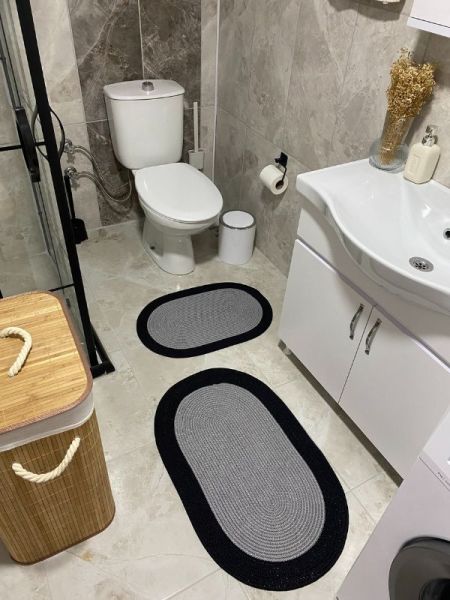 Milda Jüt 2'li Banyo Paspası Çift Taraflı Kaymaz Yıkanabilir Banyo Paspas Takımı 40x60cm & 50x80cm