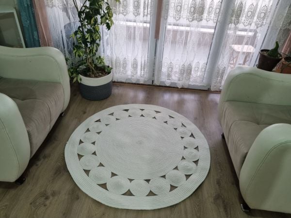 Milda 70 Jüt Hasırlı El Örgüsü Çift Taraflı Kilim Yuvarlak Jüt Halı