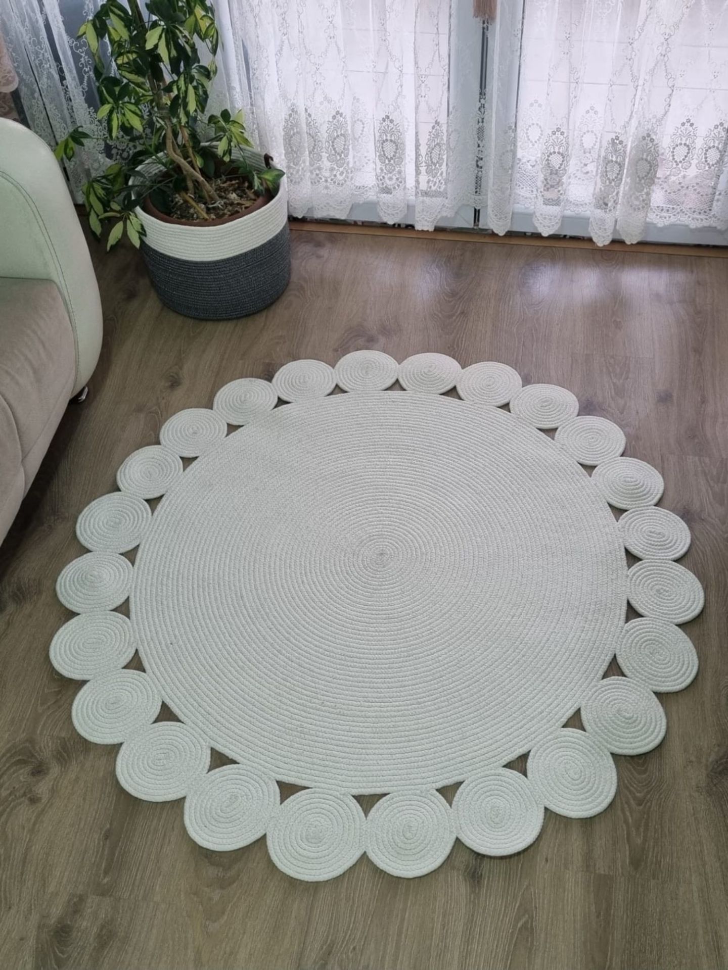 Milda 71 Jüt Hasırlı El Örgüsü Çift Taraflı Kilim Yuvarlak Jüt Halı