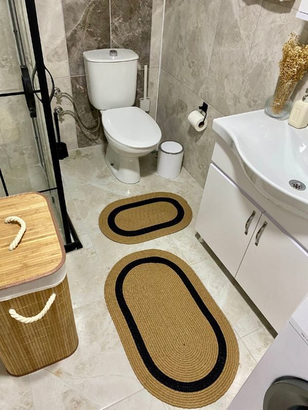 Milda Jüt 2'li Banyo Paspası Çift Taraflı Kayma Yıkanabilir Banyo Paspas Takımı 40x60cm & 50x80cm