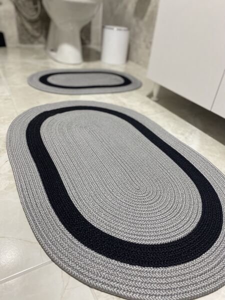 Milda Jüt 2'li Banyo Paspası Çift Taraflı Kayma Yıkanabilir Banyo Paspas Takımı 40x60cm & 50x80cm