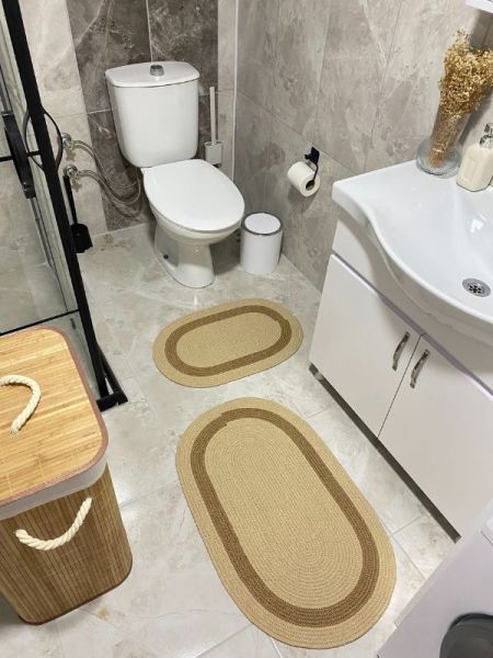 Milda Jüt 2'li Banyo Paspası Çift Taraflı Kayma Yıkanabilir Banyo Paspas Takımı 40x60cm & 50x80cm