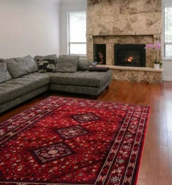 Padişah Dubai Koleksiyonu 62099 010 Dokuma Otantik Bordo Afgan Desen Salon Halısı