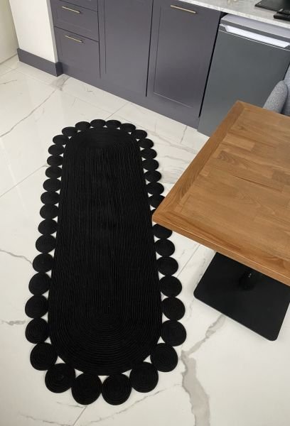 Milda 76 Jüt Hasırlı El Örgüsü Kilim Siyah Çift Taraflı Jüt Halı