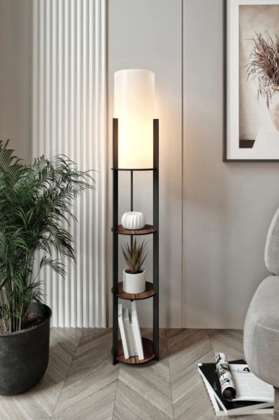 Messer Radiante Crop Kahve Raflı Modern Lambader Ayaklı Dekoratif Abajur Modern Aydınlatma