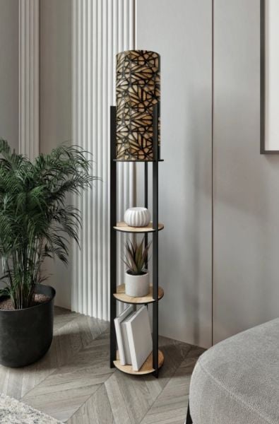 Messer Radiante Meşe Raflı Modern Lambader Ayaklı Dekoratif Abajur Modern Aydınlatma