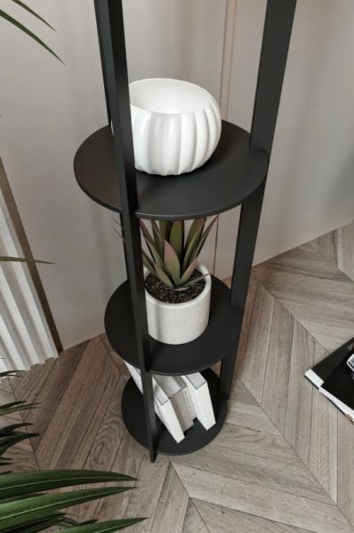 Messer Mist Siyah Raflı Modern Lambader Ayaklı Dekoratif Abajur Modern Aydınlatma