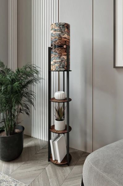 Messer Mist Kahve Raflı Modern Lambader Ayaklı Dekoratif Abajur Modern Aydınlatma