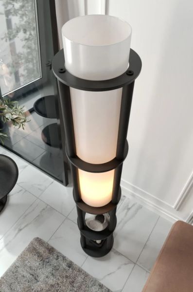 Messer Dor Siyah Raflı Modern Lambader Ayaklı Dekoratif Abajur Modern Aydınlatma