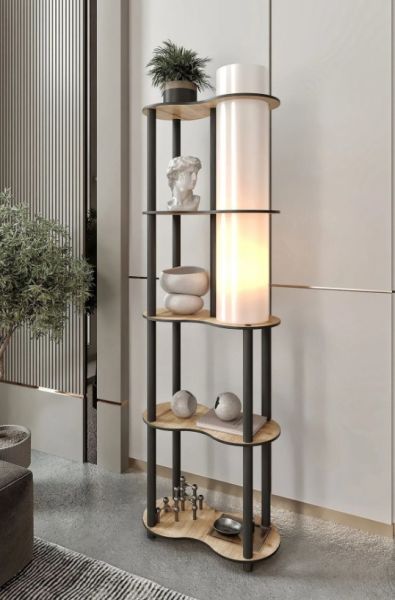 Messer Speranza Meşe Raflı Modern Lambader Ayaklı Dekoratif Abajur Modern Aydınlatma