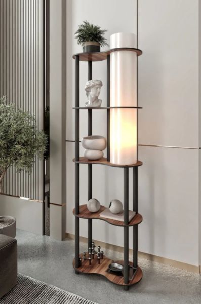 Messer Speranza Ahşap Raflı Modern Lambader Ayaklı Dekoratif Abajur Modern Aydınlatma