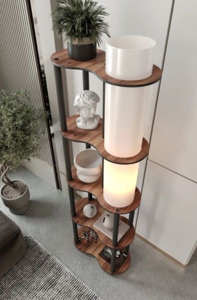 Messer Speranza Ahşap Raflı Modern Lambader Ayaklı Dekoratif Abajur Modern Aydınlatma