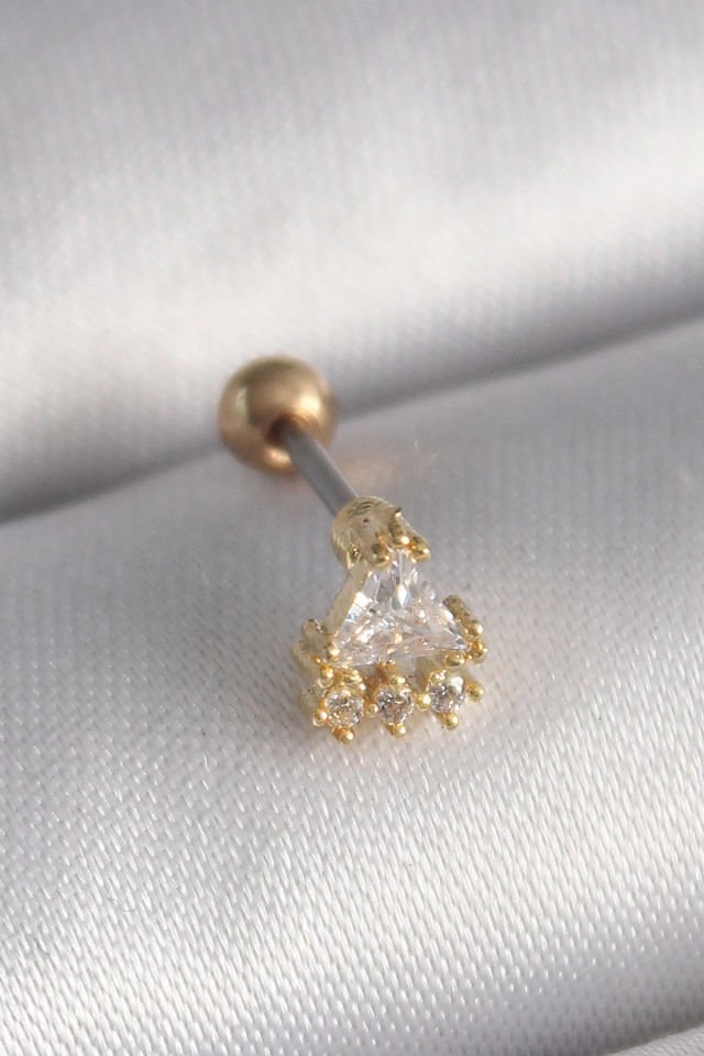Gold Üçgen Zirkon Taşlı Tragus Piercing - 316L Çelik