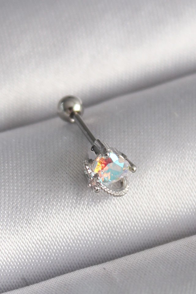 Gümüş Zirkon Taşlı Kalp Tragus Piercing - 316L Çelik