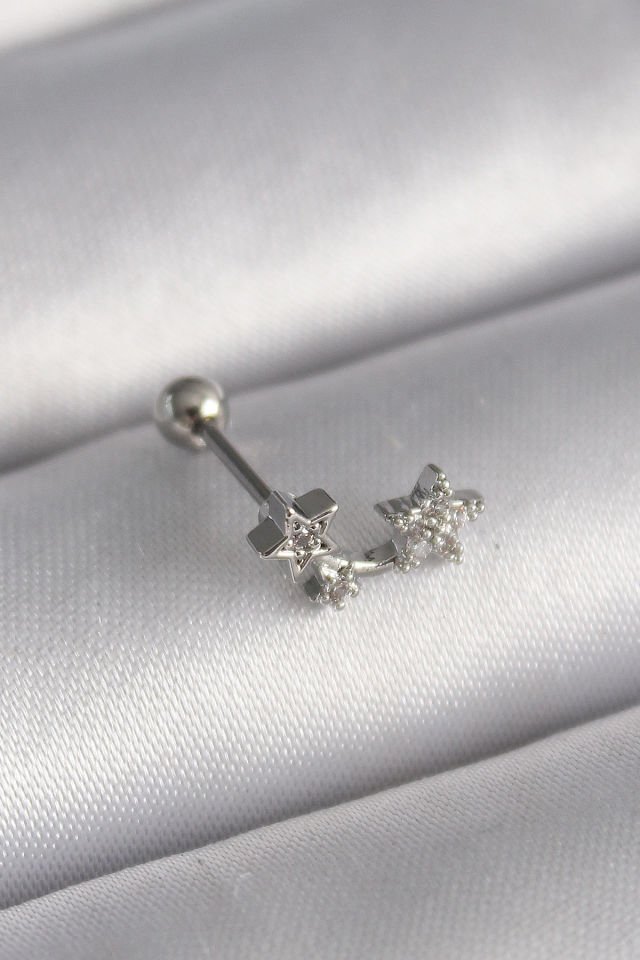 Gümüş Zirkon Taşlı Yıldız Tragus Piercing - 316L Çelik