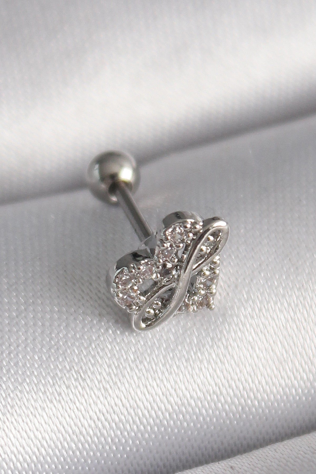 Gümüş Zirkon Taşlı Sonsuzluk  Tragus Piercing - 316L Çelik