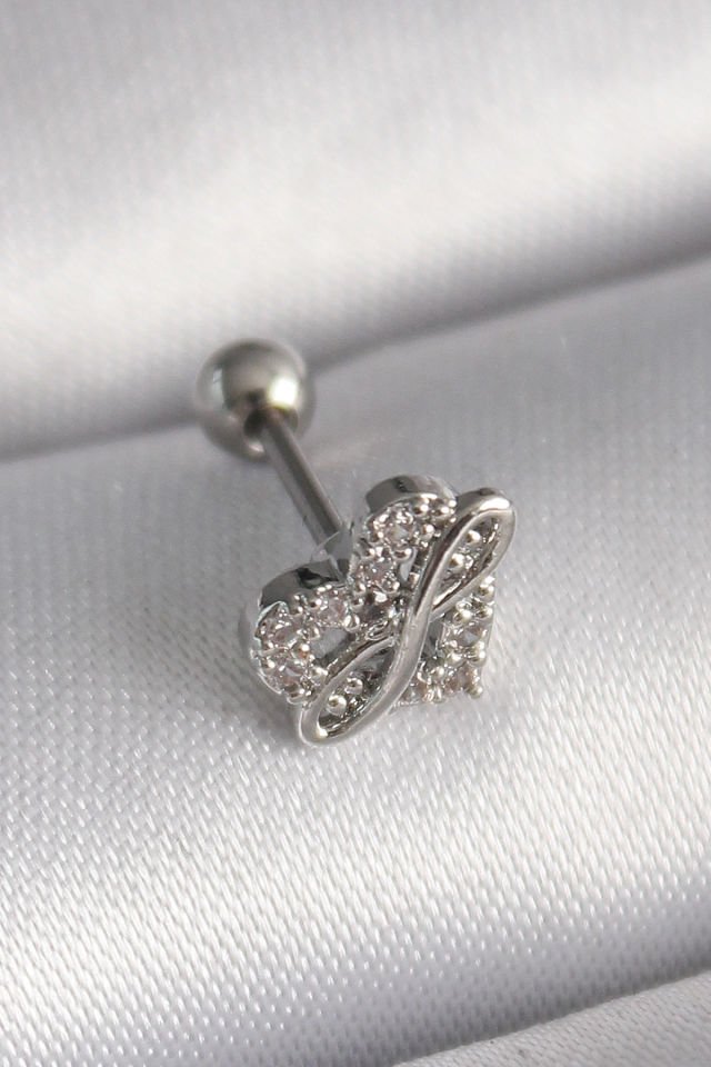 Gümüş Zirkon Taşlı Sonsuzluk  Tragus Piercing - 316L Çelik