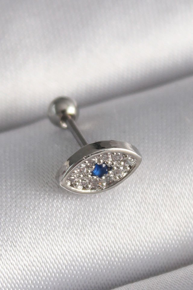 Gümüş Zirkon Taşlı Göz Tragus Piercing - 316L Çelik
