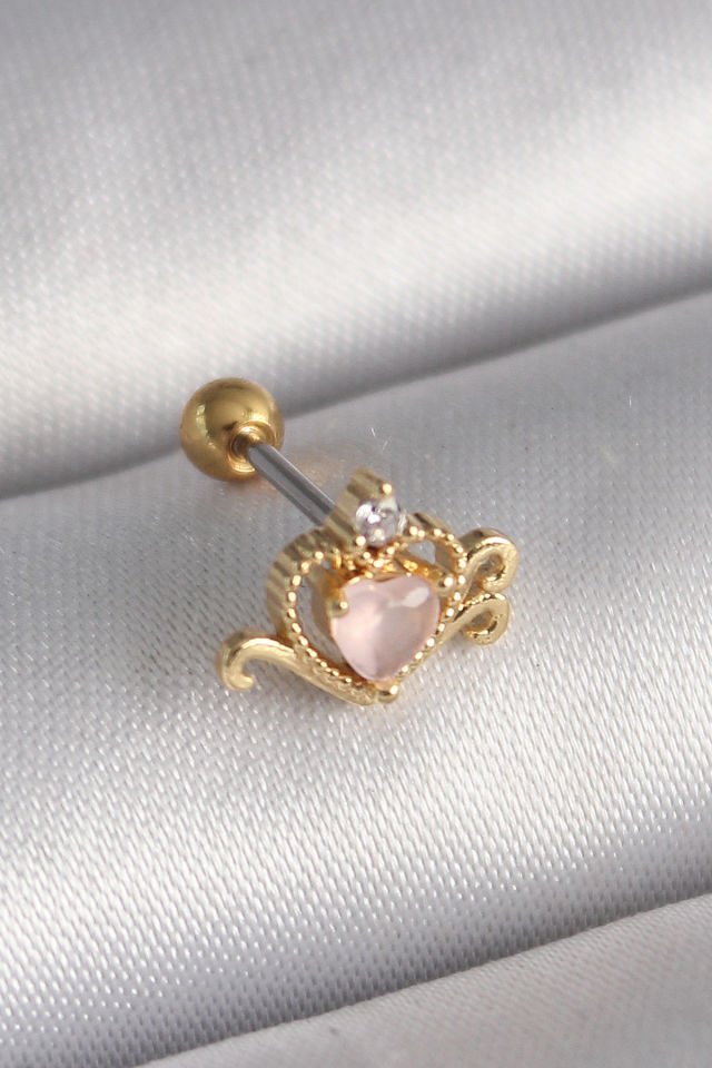 Gold Pembe  Kalp Zirkon Tragus Piercing - 316L Çelik