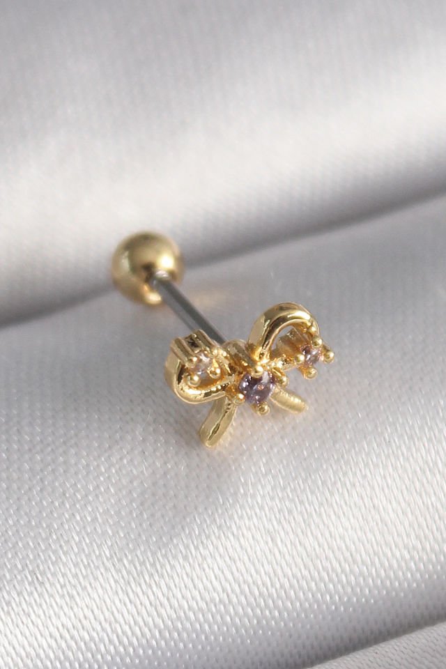 Gold Zirkon Taşlı Kurdele Tragus Piercing - 316L Çelik