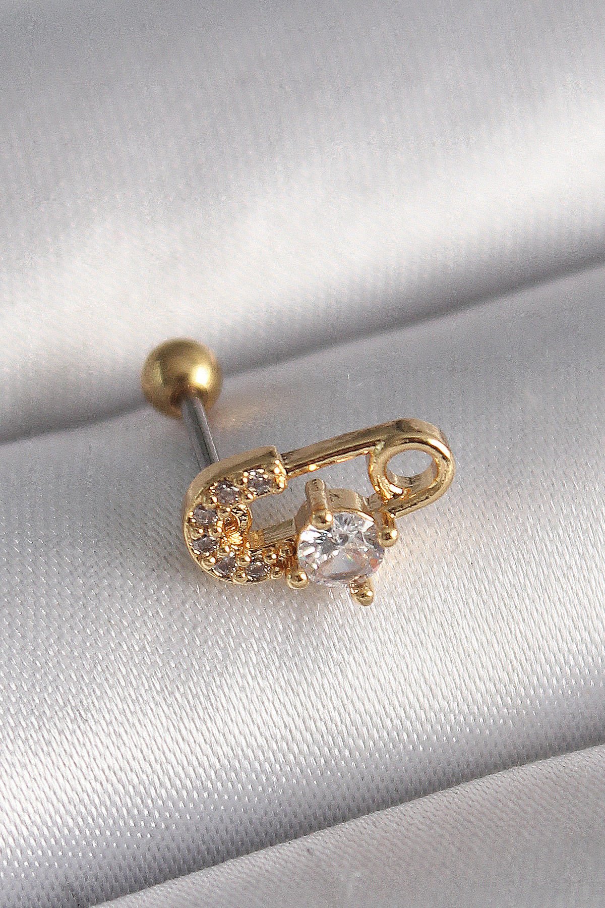 316L Çelik Gold Zirkon Taşlı Toplu İğne Tragus Piercing