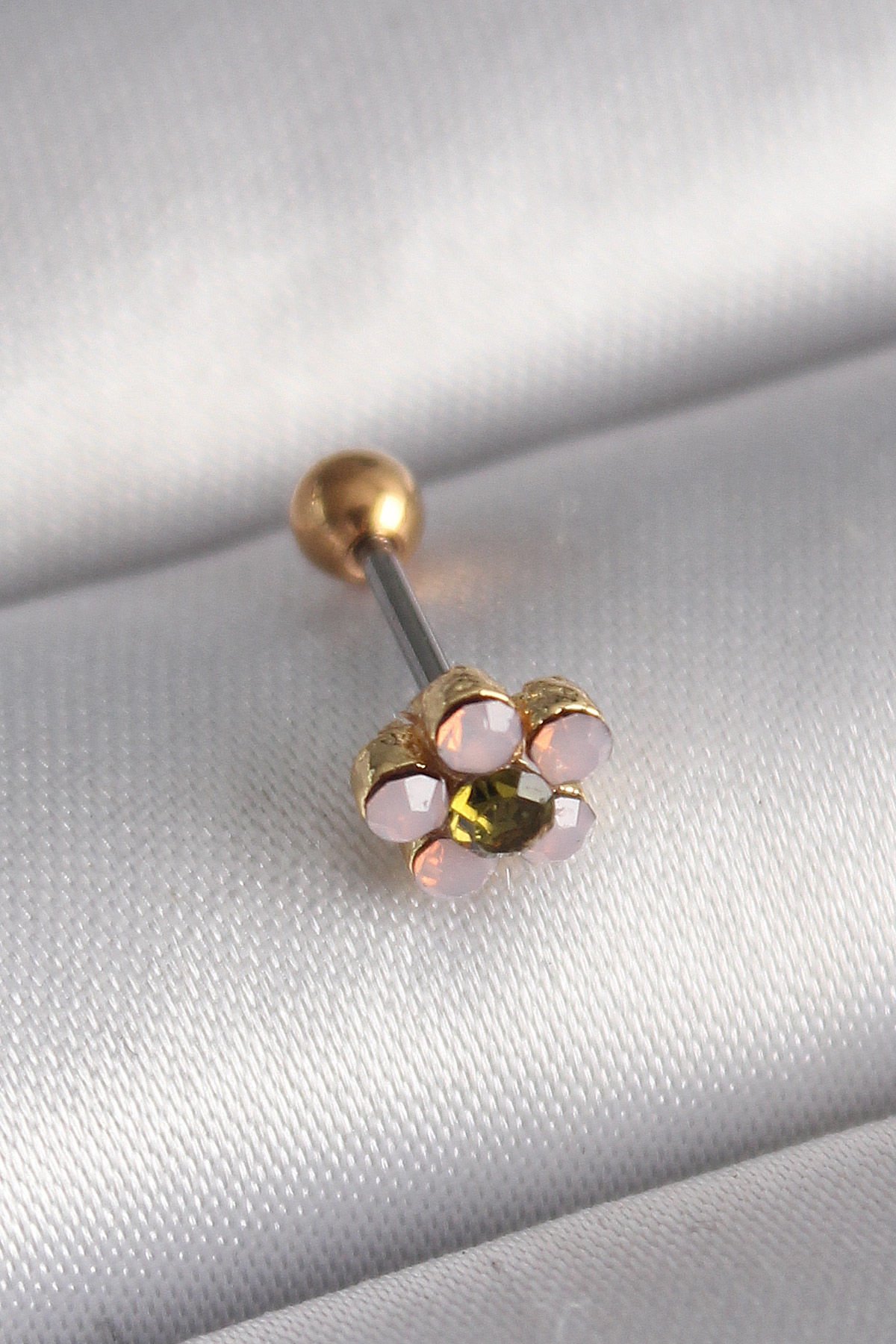 316L Çelik Gold  Zirkon Taşlı Çiçek Tragus Piercing