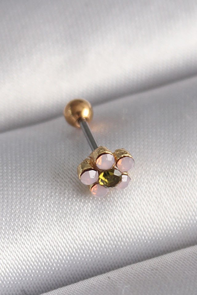 316L Çelik Gold  Zirkon Taşlı Çiçek Tragus Piercing