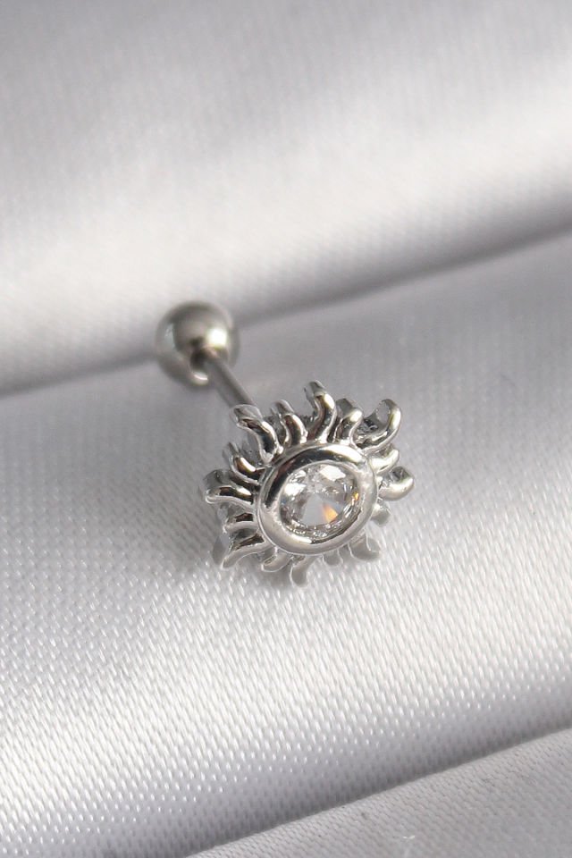 316L Çelik Gümüş Zirkon Taşlı Güneş Tragus Piercing