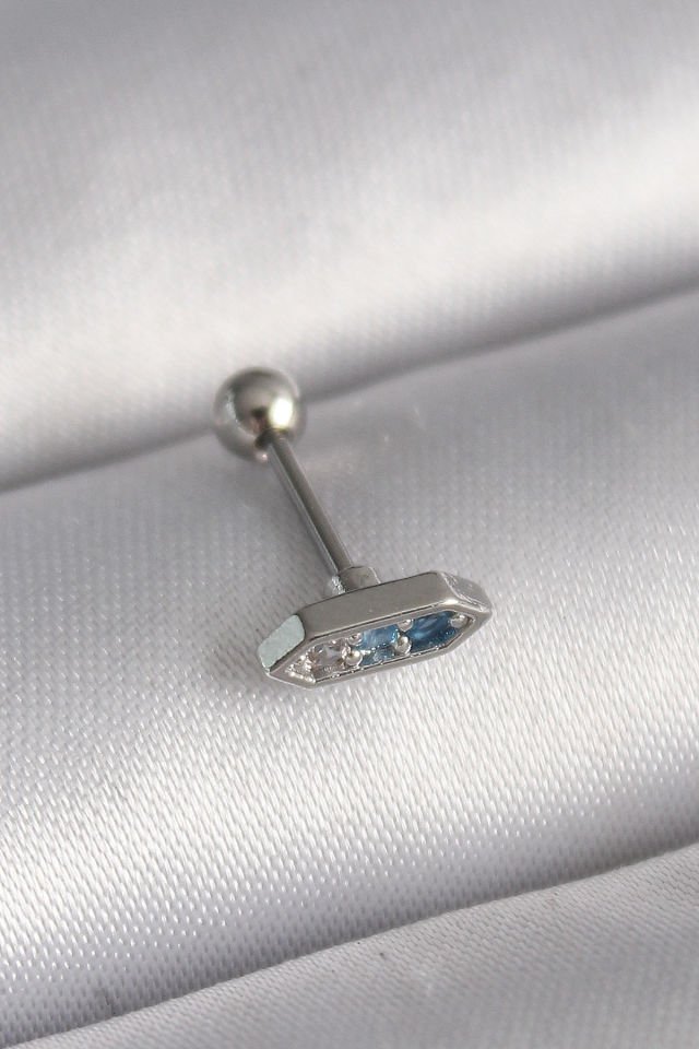 Gümüş Mavi Zirkon Taşlı Tragus Piercing - 316L Çelik