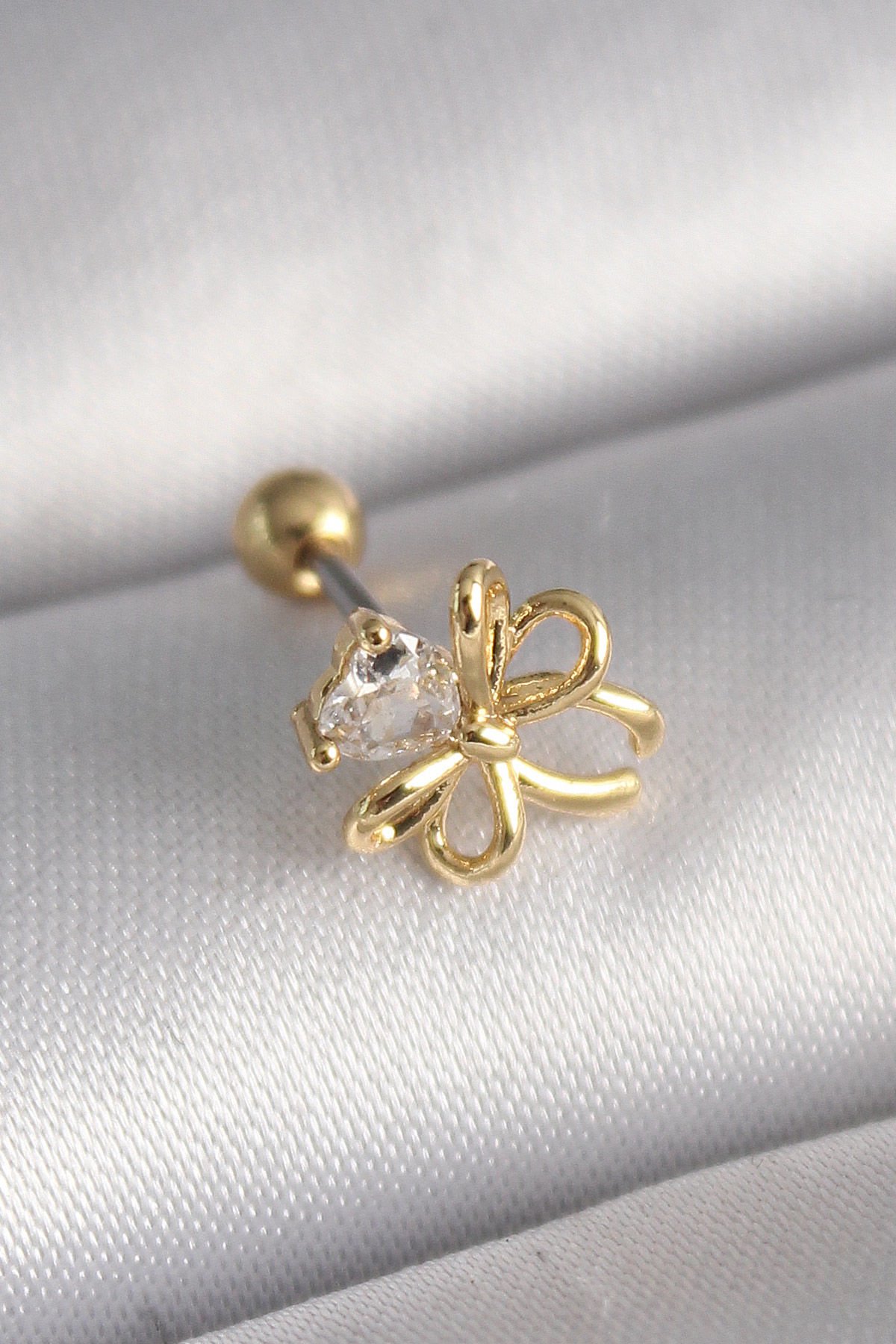 Gold Zirkon Taşlı Kurdele Tragus Piercing - 316L Çelik
