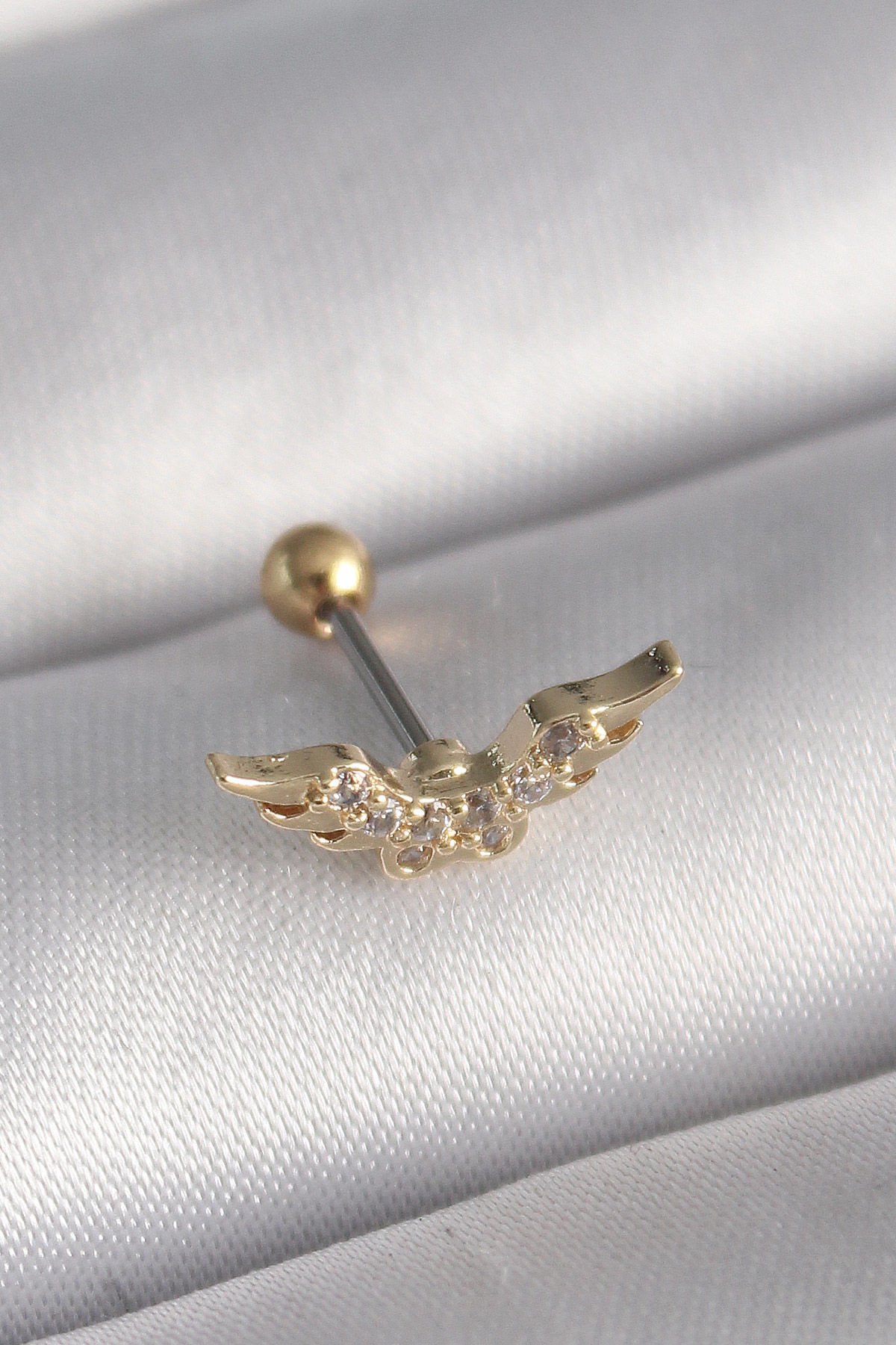Gold Zirkon Taşlı Kanat Tragus Piercing - 316L Çelik