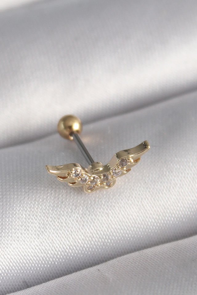 Gold Zirkon Taşlı Kanat Tragus Piercing - 316L Çelik