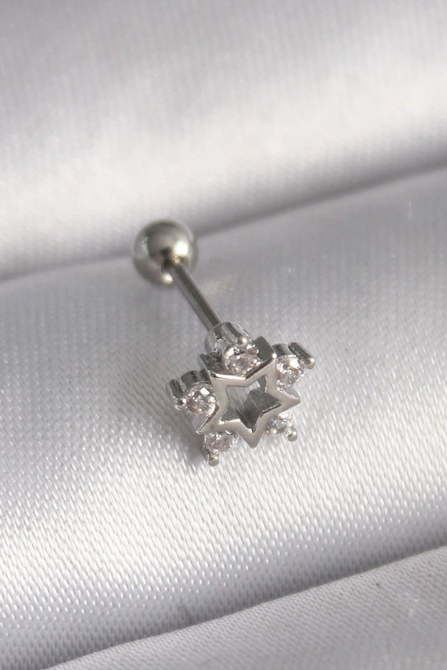 Gümüş Zirkon Taşlı Yıldız Tragus Piercing - 316L Çelik