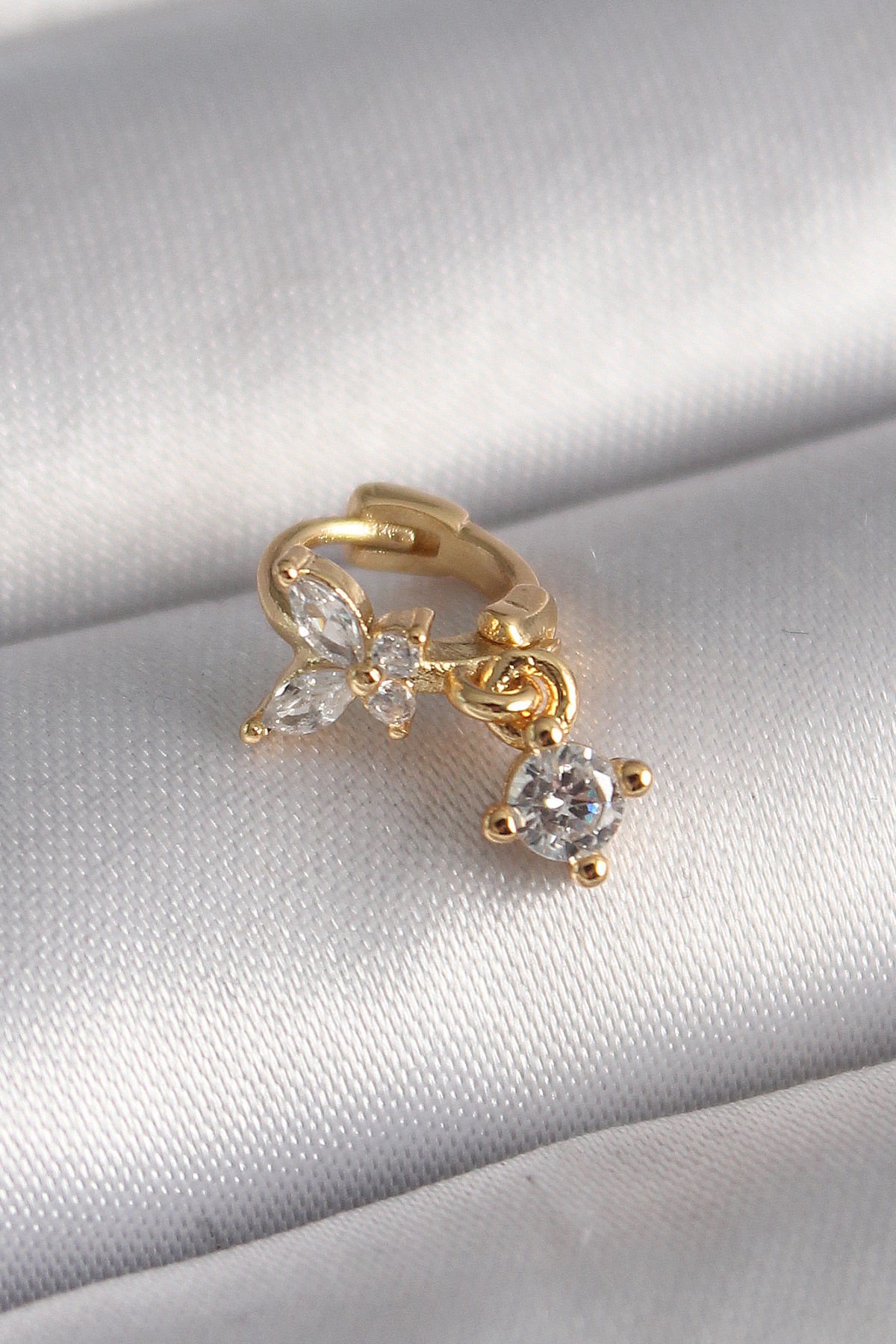 316L Çelik Gold  Zirkon Taşlı Kelebek  Tragus Piercing