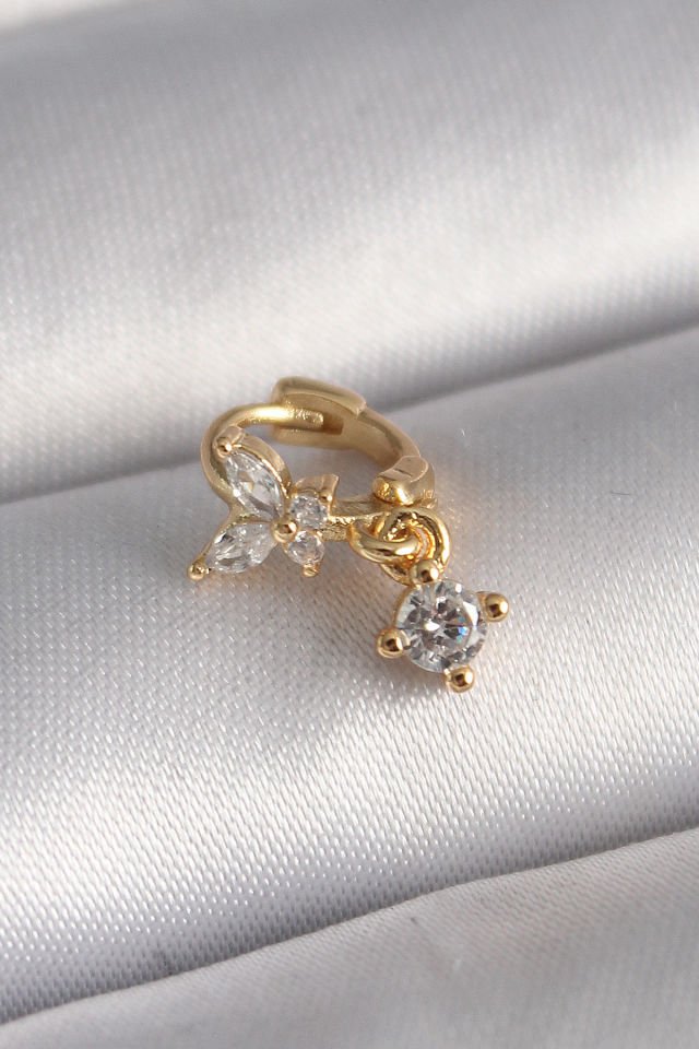 316L Çelik Gold  Zirkon Taşlı Kelebek  Tragus Piercing
