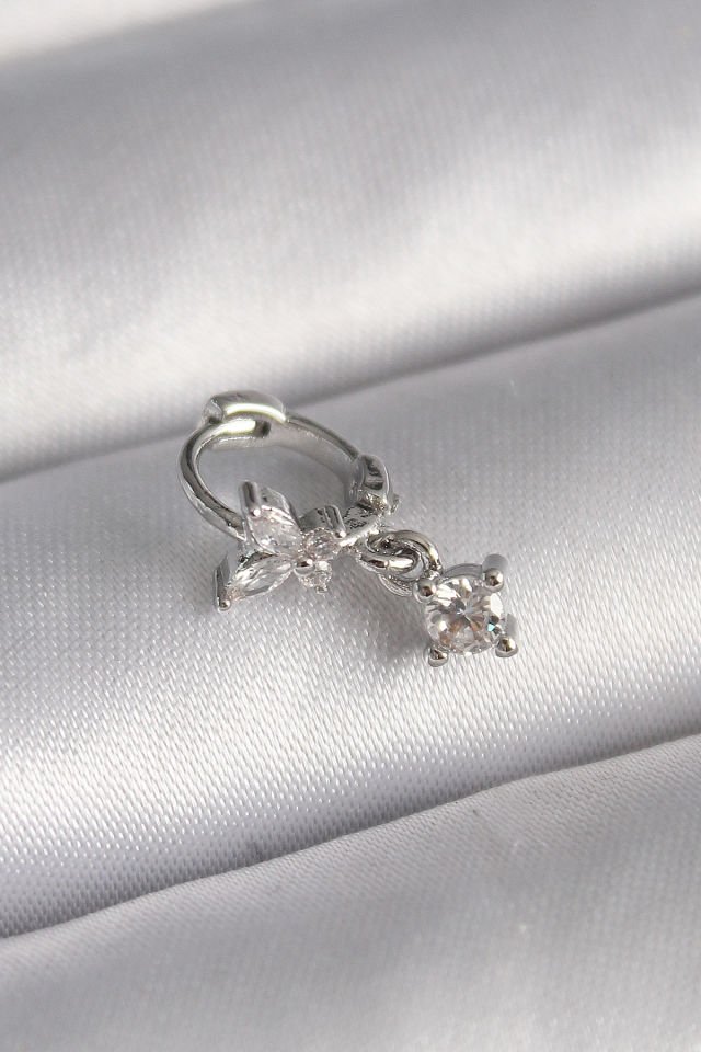 316L Çelik Gümüş  Zirkon Taşlı Kelebek Tragus Piercing